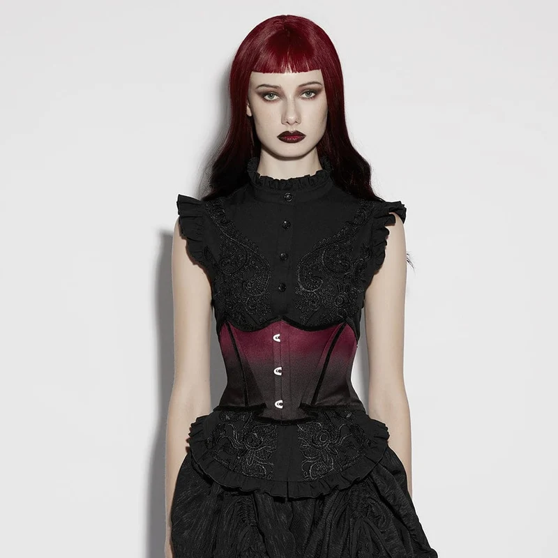 Gothic-Korsett für Damen in Fledermausform mit Schnürung, Unterbrustkorsett, Schwarz-Rot