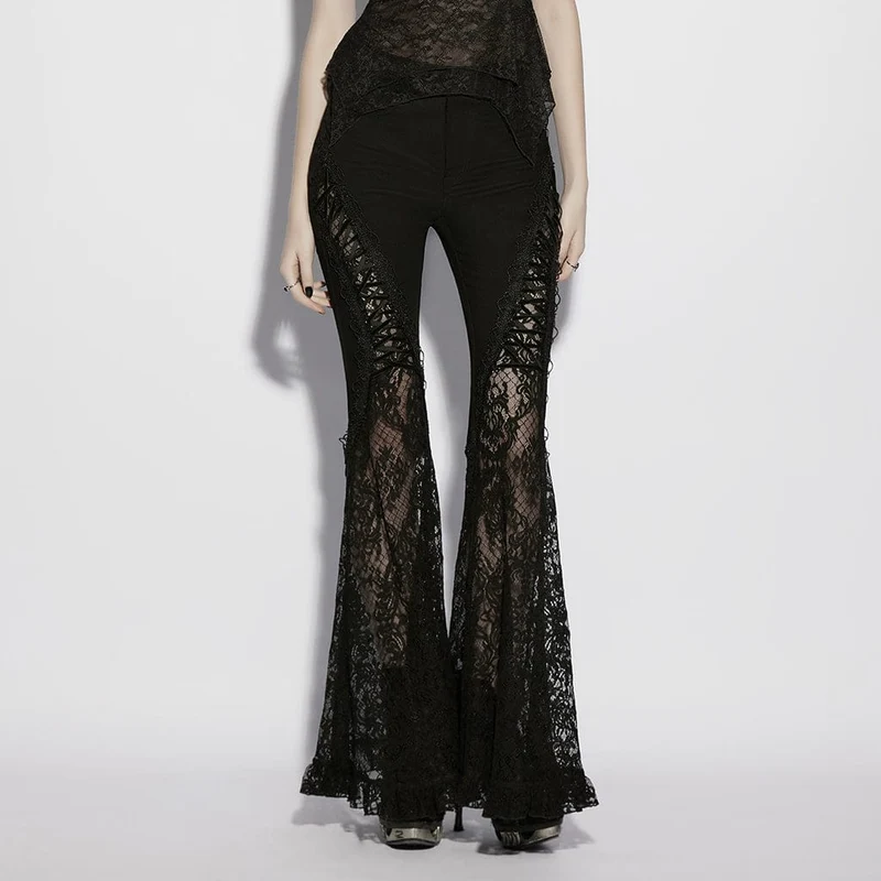 Gothic-Damenhose mit Blumenmuster und Spitzeneinsatz, ausgestellt