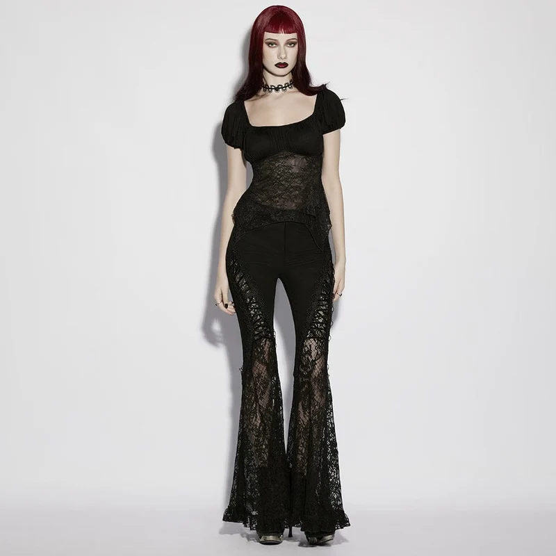 Gothic-Damenhose mit Blumenmuster und Spitzeneinsatz, ausgestellt