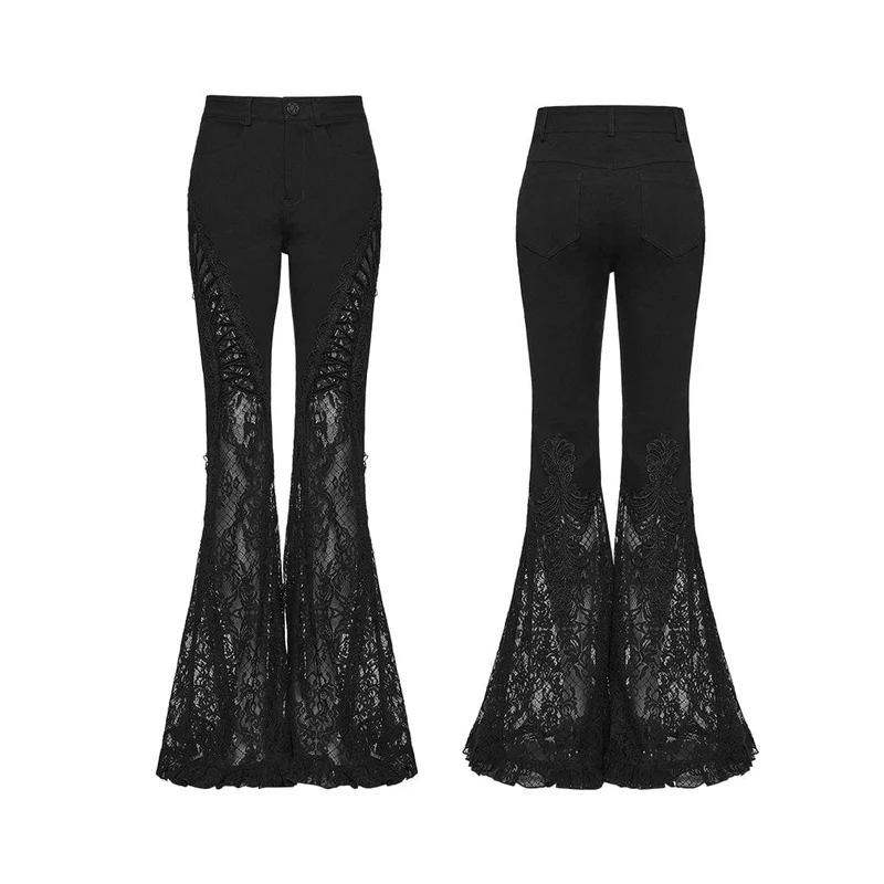 Gothic-Damenhose mit Blumenmuster und Spitzeneinsatz, ausgestellt