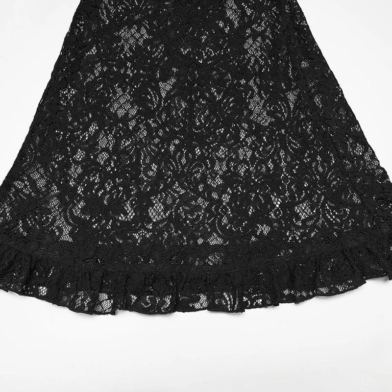 Gothic-Damenhose mit Blumenmuster und Spitzeneinsatz, ausgestellt