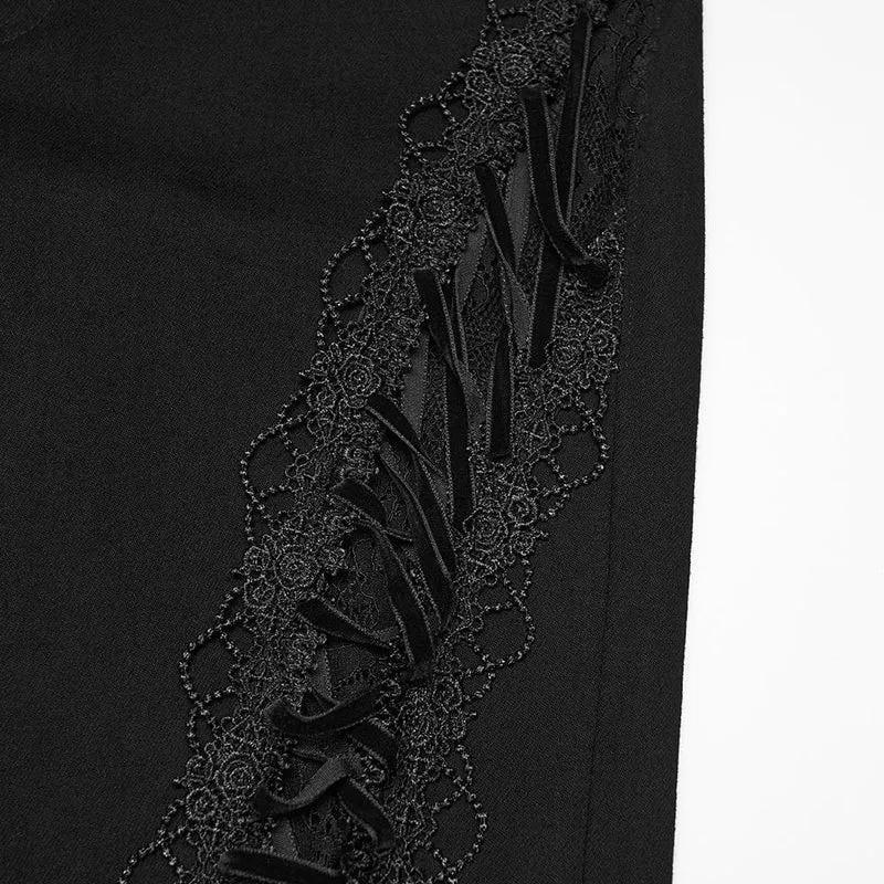 Gothic-Damenhose mit Blumenmuster und Spitzeneinsatz, ausgestellt
