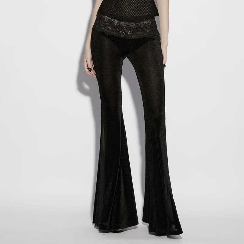 Gothic-Hose für Damen mit floralem Spitzeneinsatz und ausgestelltem Bein