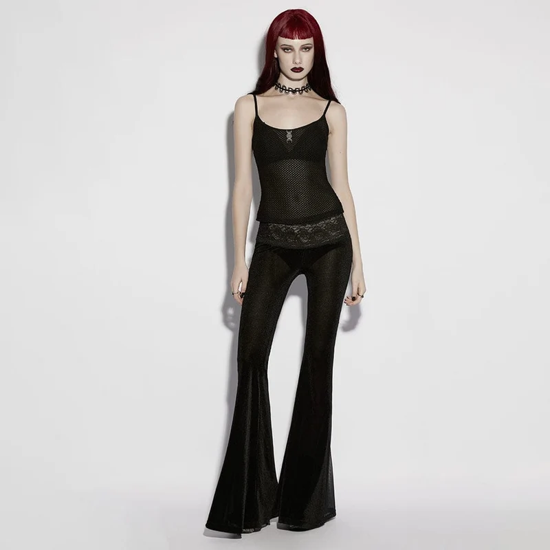 Gothic-Hose für Damen mit floralem Spitzeneinsatz und ausgestelltem Bein