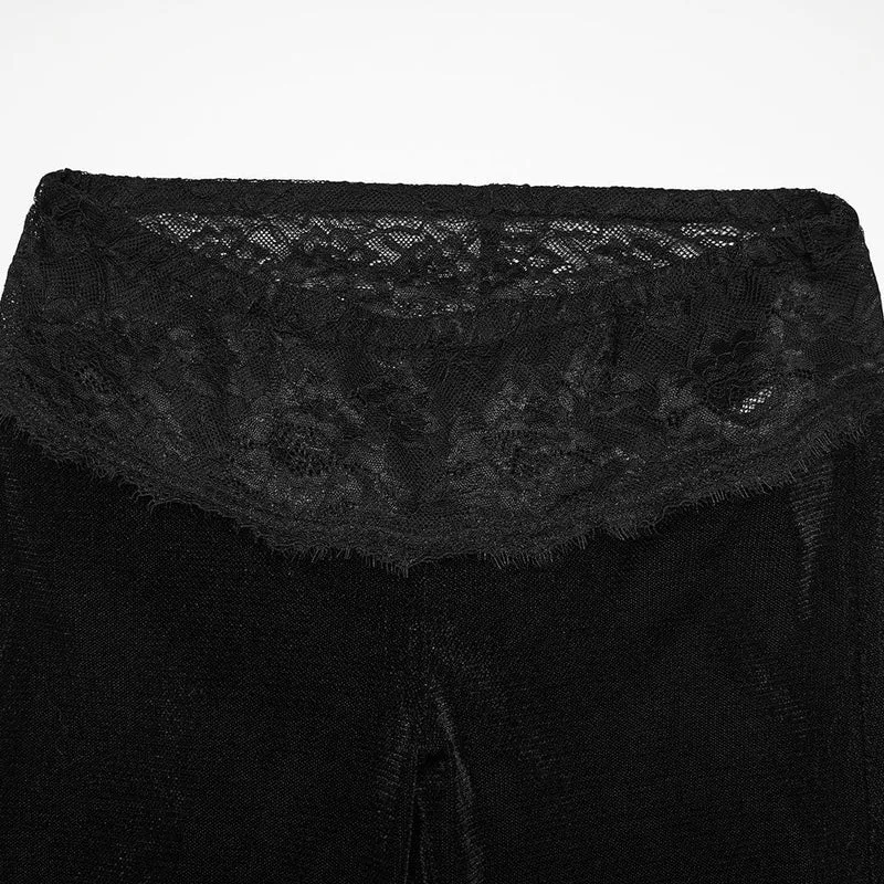 Gothic-Hose für Damen mit floralem Spitzeneinsatz und ausgestelltem Bein