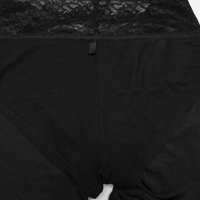 Gothic-Hose für Damen mit floralem Spitzeneinsatz und ausgestelltem Bein