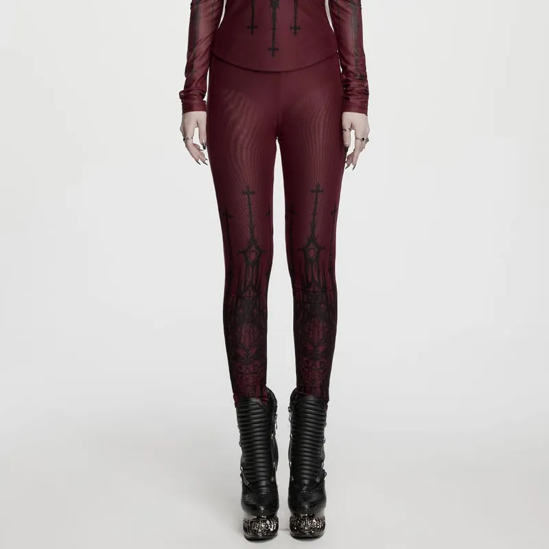 Leggings für Damen mit gotischem Totenkopf-Print