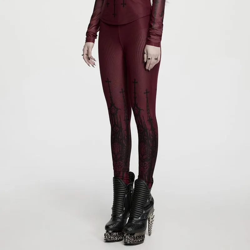 Leggings für Damen mit gotischem Totenkopf-Print