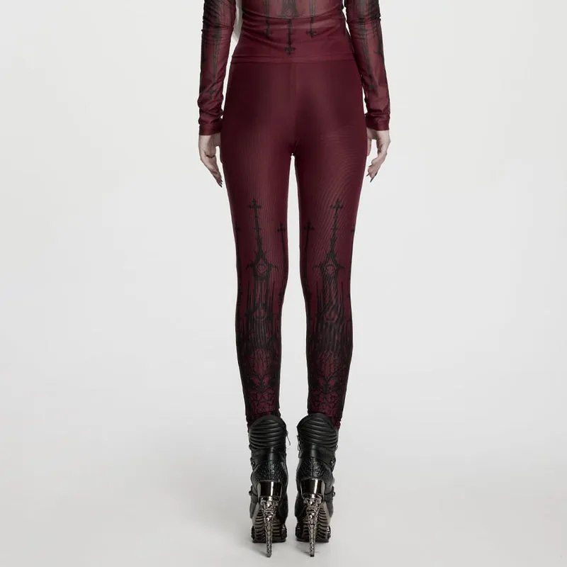 Leggings für Damen mit gotischem Totenkopf-Print