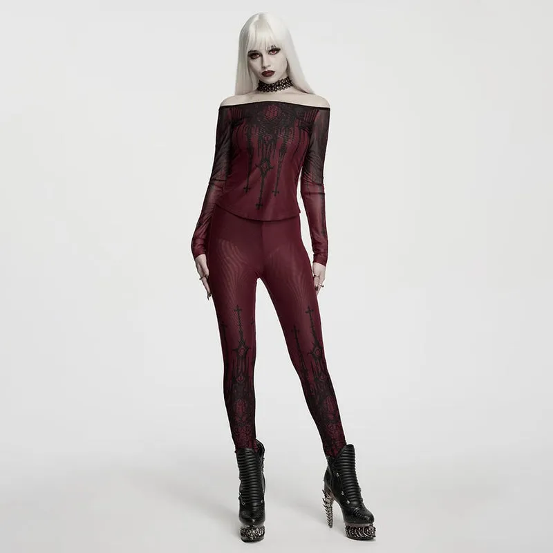 Leggings für Damen mit gotischem Totenkopf-Print