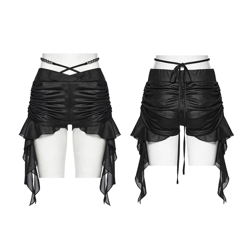 Punk-Shorts für Damen mit Tunnelzug und Raffungen