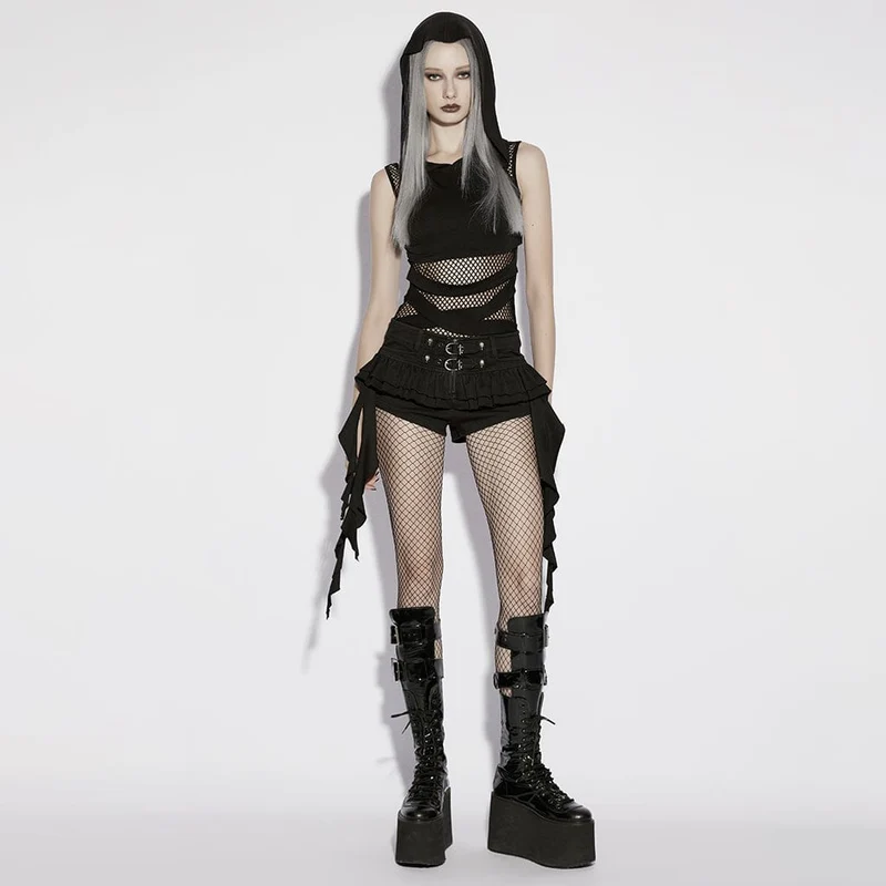 Punk-Shorts für Damen mit Schnallenverschluss und Rüschen