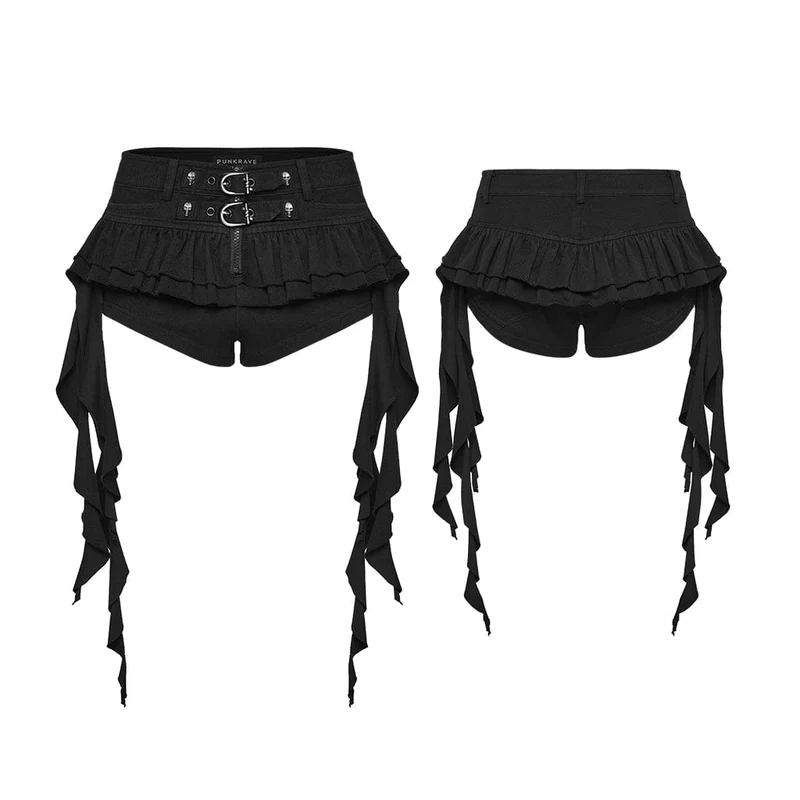 Punk-Shorts für Damen mit Schnallenverschluss und Rüschen