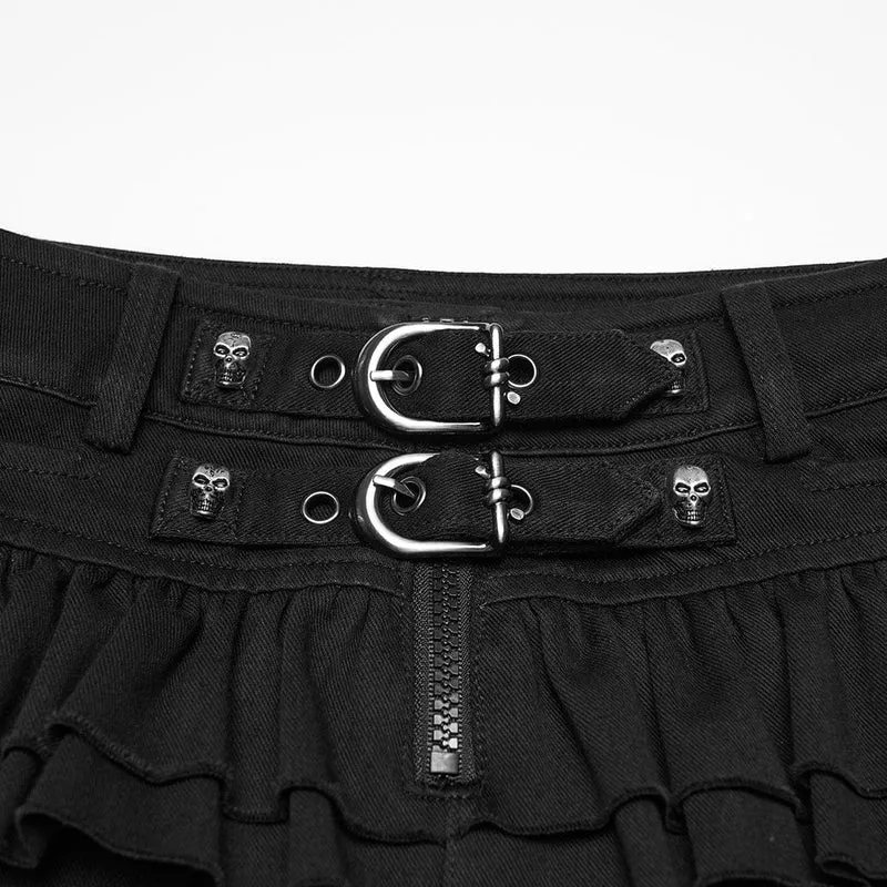 Punk-Shorts für Damen mit Schnallenverschluss und Rüschen