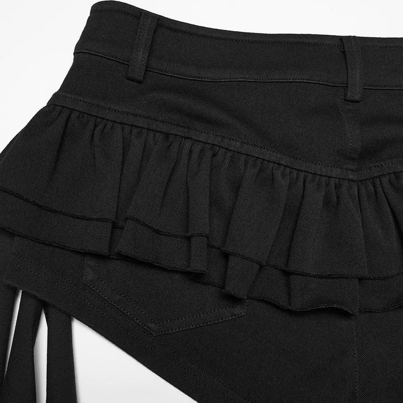 Punk-Shorts für Damen mit Schnallenverschluss und Rüschen