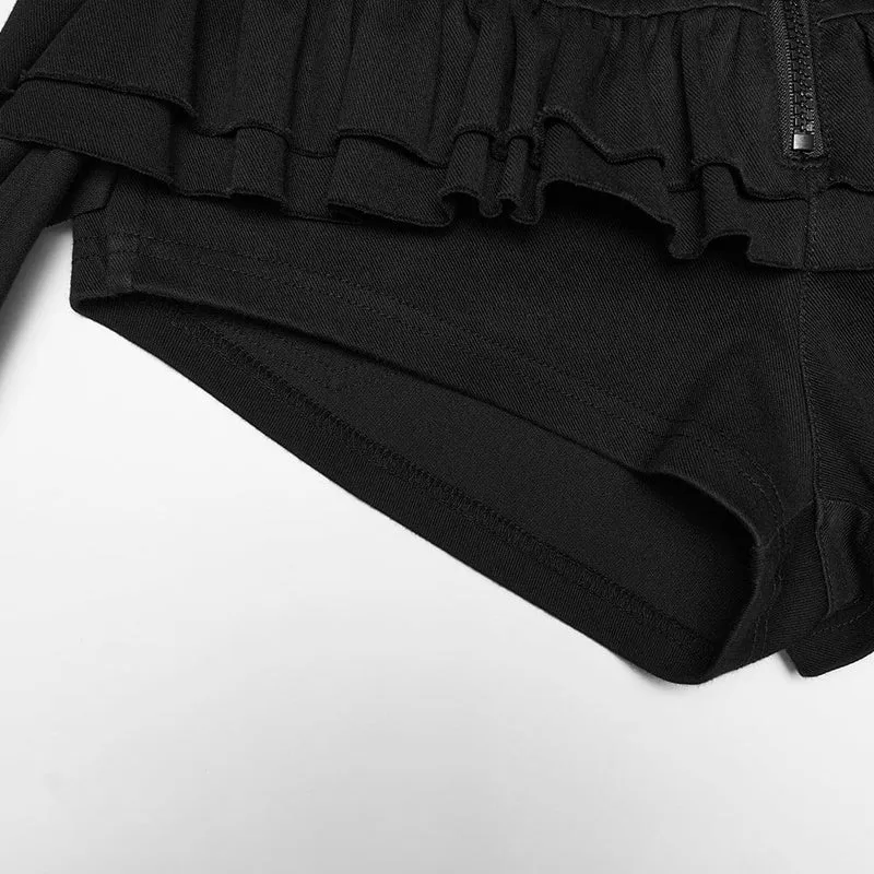 Punk-Shorts für Damen mit Schnallenverschluss und Rüschen