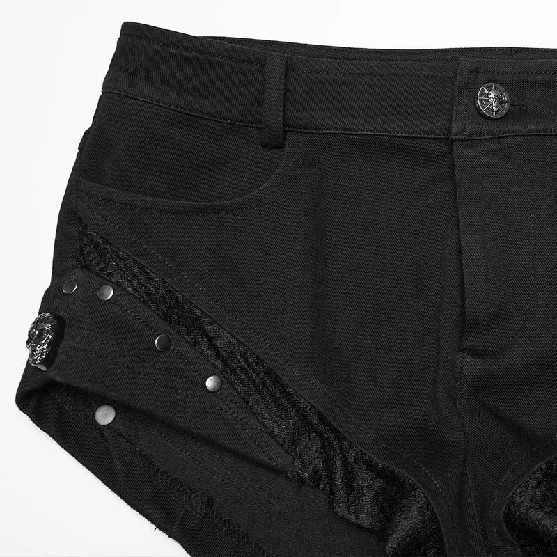 Punk-Shorts für Damen mit Nieten, Totenkopf-Mesh-Einsätzen