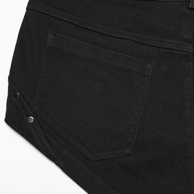 Punk-Shorts für Damen mit Nieten, Totenkopf-Mesh-Einsätzen