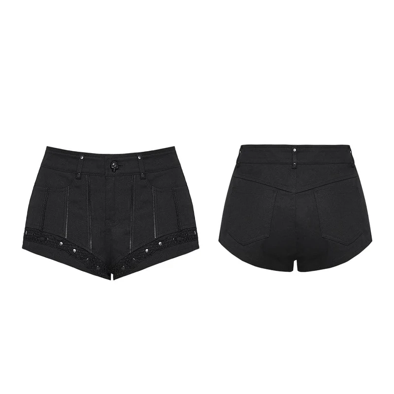 Punk-Shorts für Damen mit Nieten und mehreren Reißverschlüssen