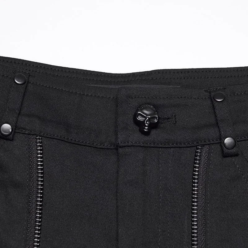 Punk-Shorts für Damen mit Nieten und mehreren Reißverschlüssen