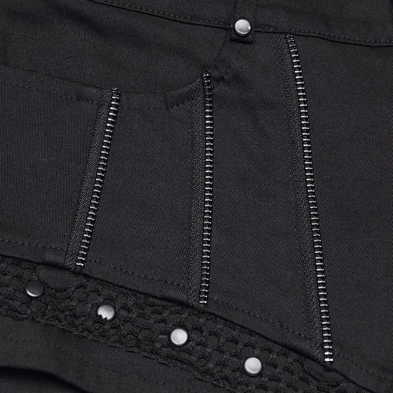Punk-Shorts für Damen mit Nieten und mehreren Reißverschlüssen