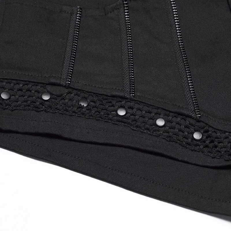 Punk-Shorts für Damen mit Nieten und mehreren Reißverschlüssen
