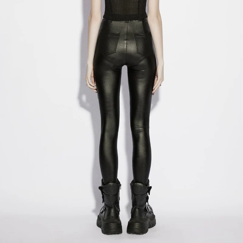 Punk Leggings für Damen mit Ösen- und Reißverschluss-Einsätzen aus Mesh