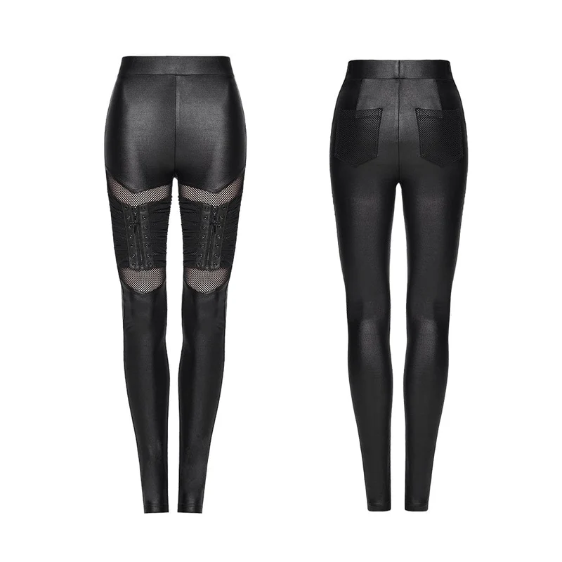 Punk Leggings für Damen mit Ösen- und Reißverschluss-Einsätzen aus Mesh