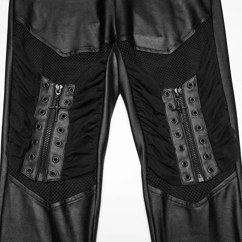 Punk Leggings für Damen mit Ösen- und Reißverschluss-Einsätzen aus Mesh