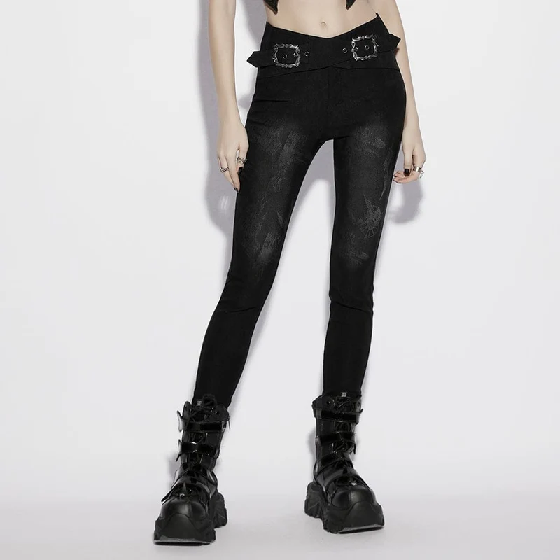 Gothic-Jacquard-Hose für Damen mit Schnallenverschluss