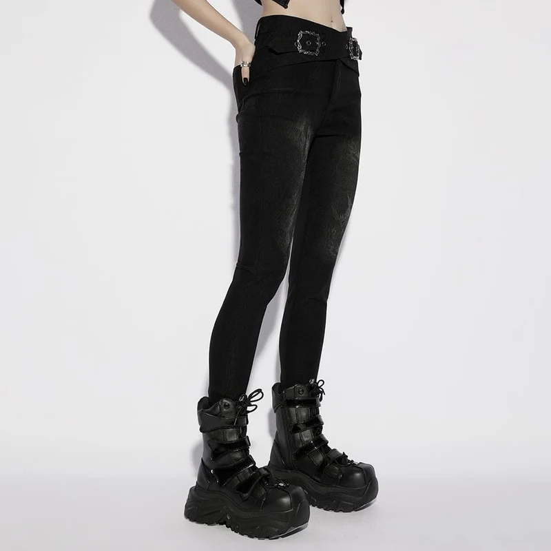 Gothic-Jacquard-Hose für Damen mit Schnallenverschluss