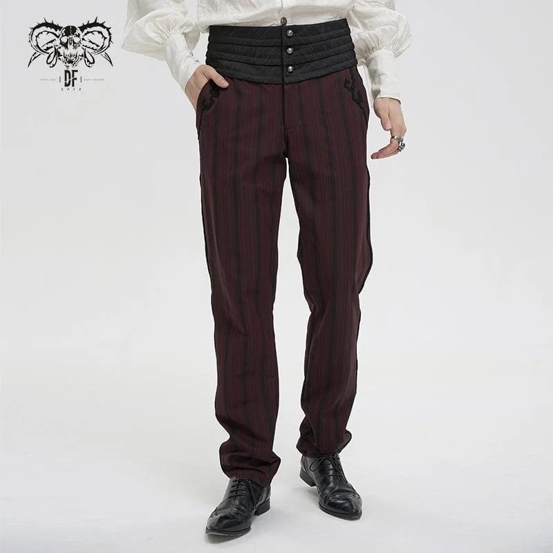 Gothic gerippte Hose mit hoher Taille für Herren Rot