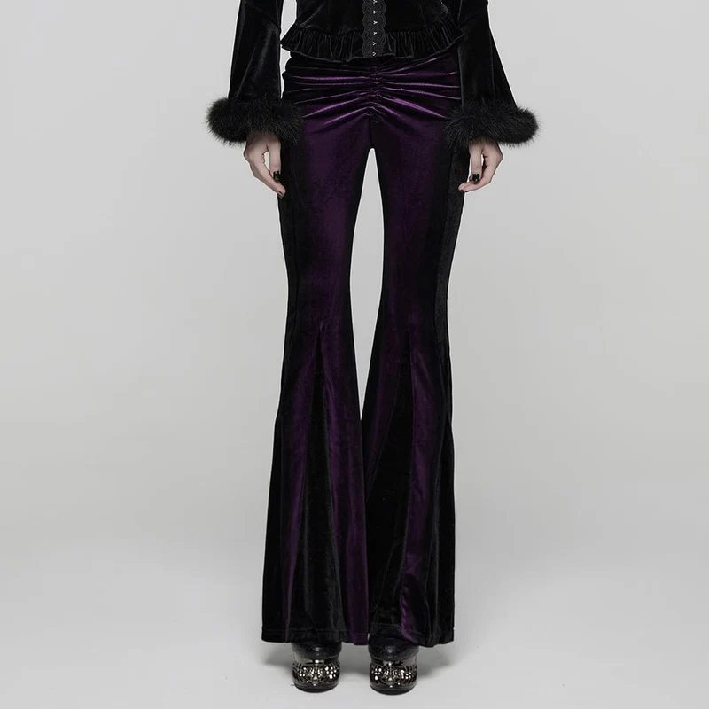 Damen Gothic Kontrastfarbe Kordelzug Samt Schlaghose Violett