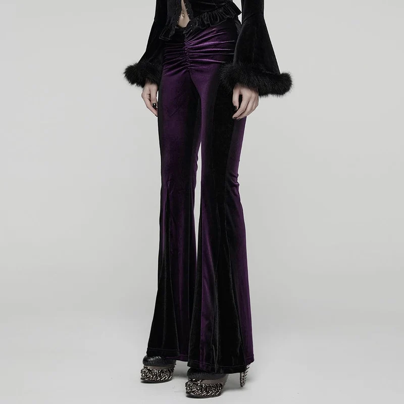 Damen Gothic Kontrastfarbe Kordelzug Samt Schlaghose Violett