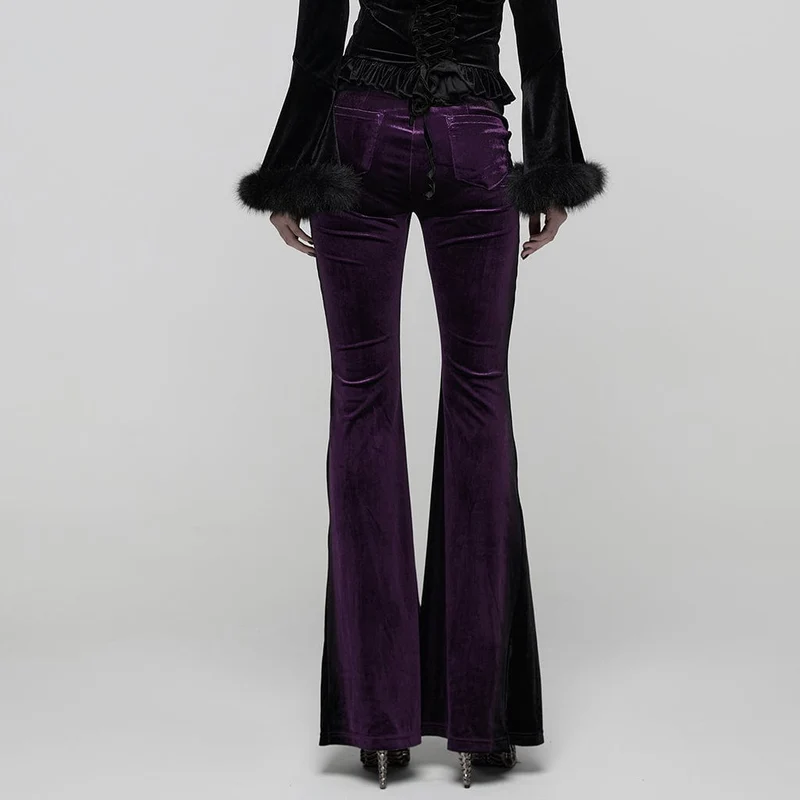 Damen Gothic Kontrastfarbe Kordelzug Samt Schlaghose Violett