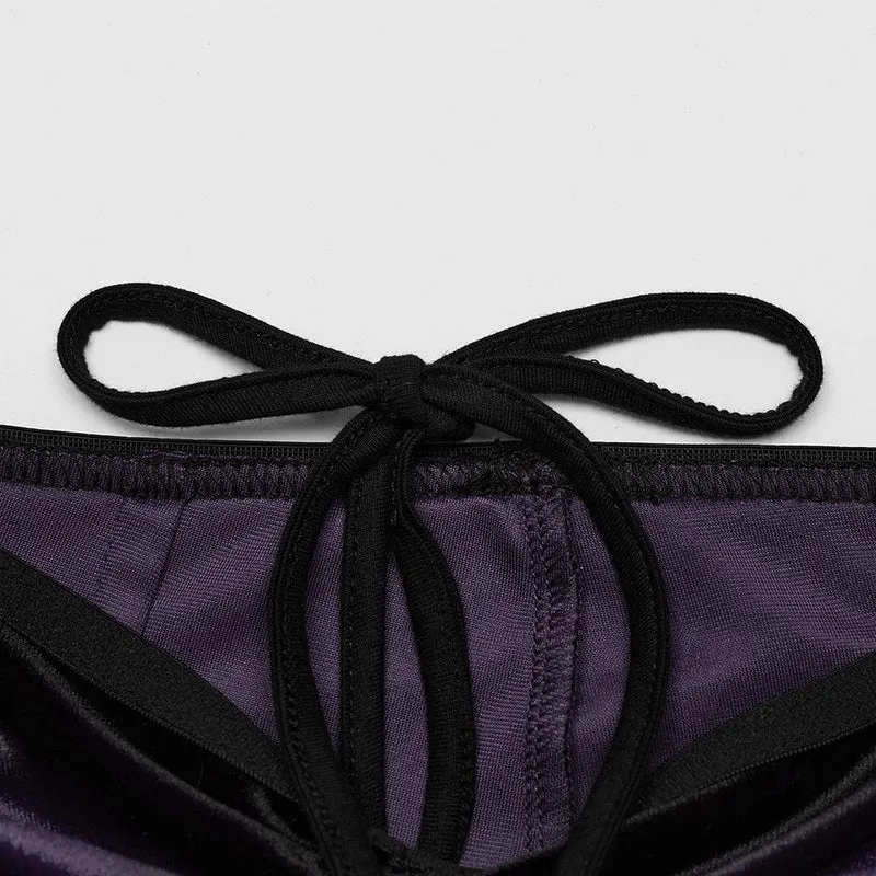 Damen Gothic Kontrastfarbe Kordelzug Samt Schlaghose Violett