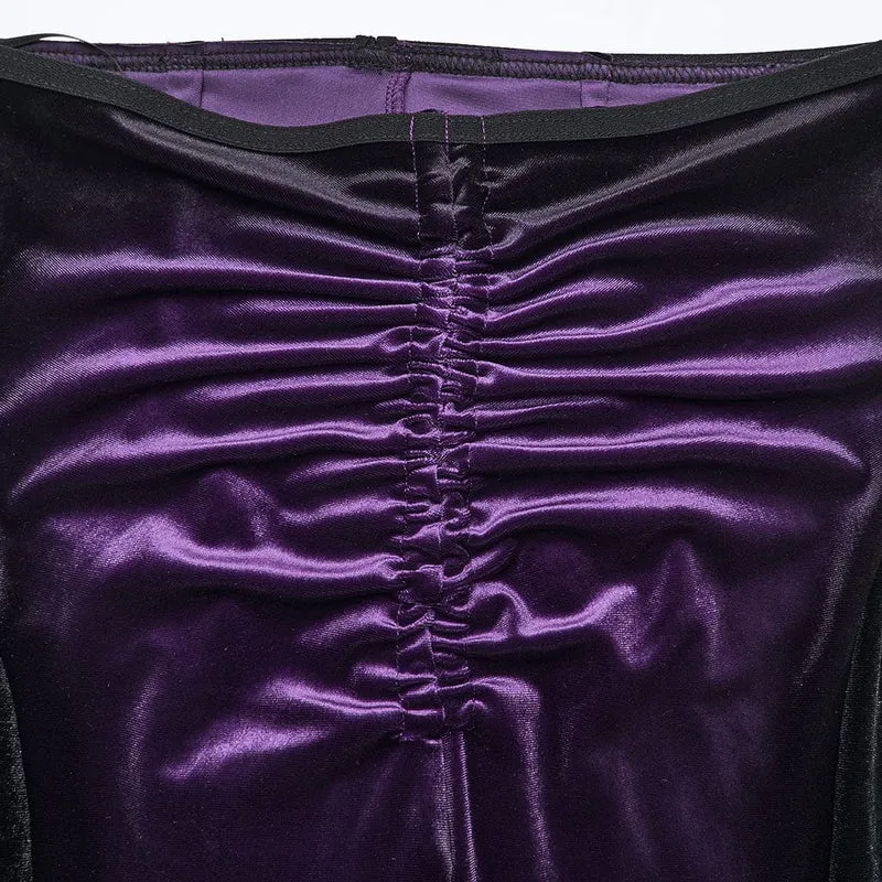 Damen Gothic Kontrastfarbe Kordelzug Samt Schlaghose Violett