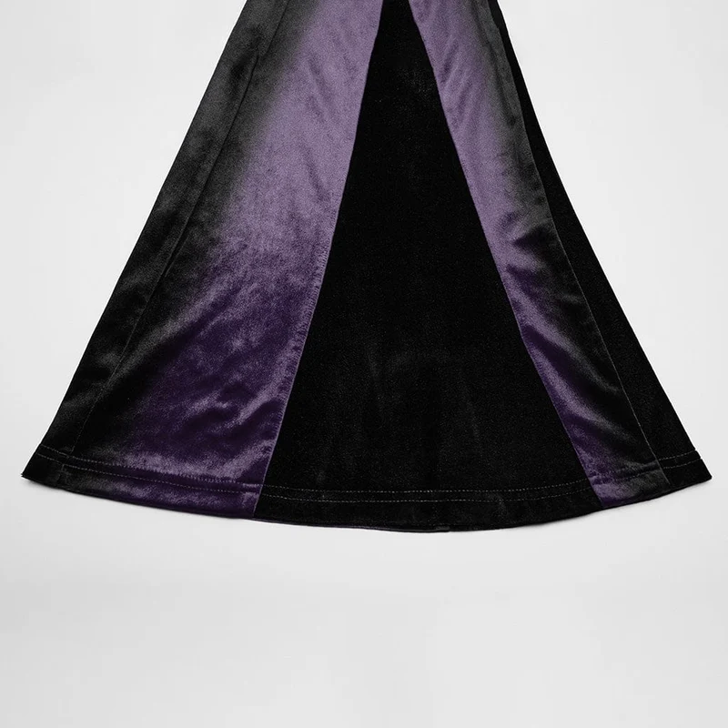 Damen Gothic Kontrastfarbe Kordelzug Samt Schlaghose Violett