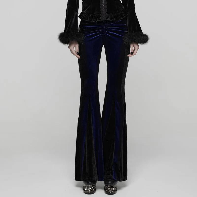 Gothic Schlaghose aus Samt mit Kordelzug in Kontrastfarbe für Damen Blau