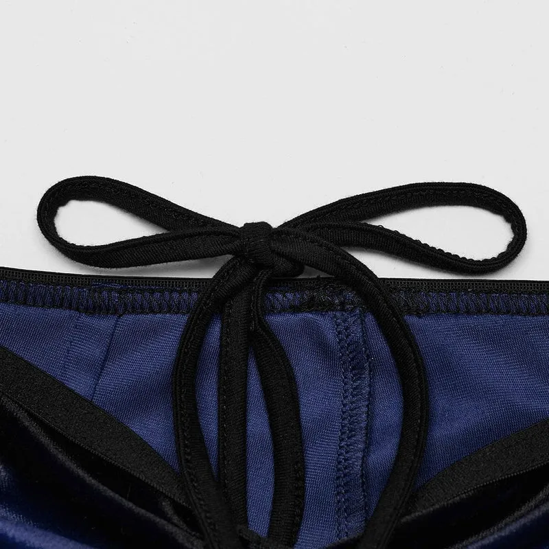 Gothic Schlaghose aus Samt mit Kordelzug in Kontrastfarbe für Damen Blau