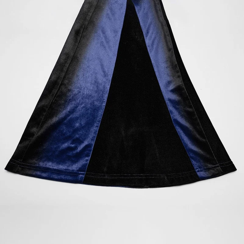 Gothic Schlaghose aus Samt mit Kordelzug in Kontrastfarbe für Damen Blau
