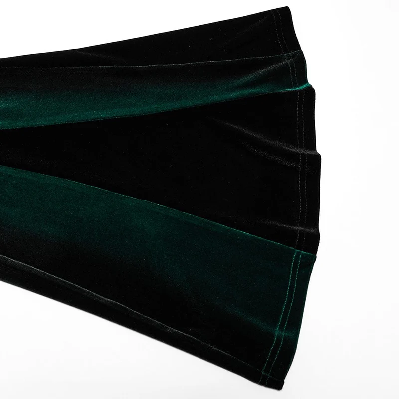 Gothic Schlaghose aus Samt mit Kordelzug in Kontrastfarbe für Damen in Grün