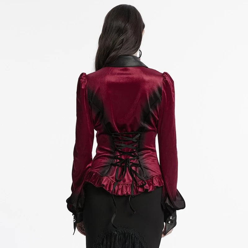 Gothic-Hemd aus Samt mit Puffärmeln und Farbverlauf für Damen in Rot