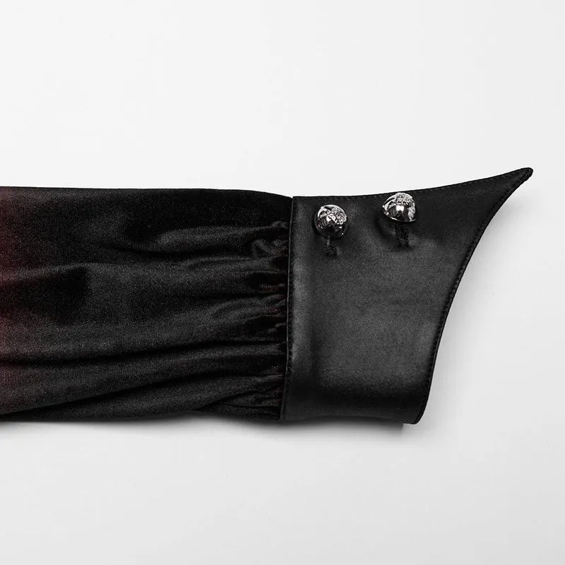 Gothic-Hemd aus Samt mit Puffärmeln und Farbverlauf für Damen in Rot