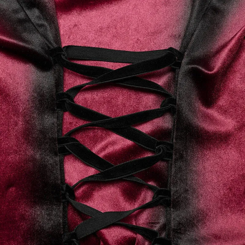 Gothic-Hemd aus Samt mit Puffärmeln und Farbverlauf für Damen in Rot