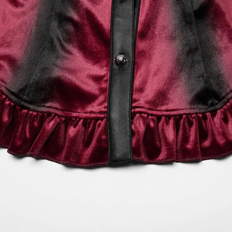 Gothic-Hemd aus Samt mit Puffärmeln und Farbverlauf für Damen in Rot