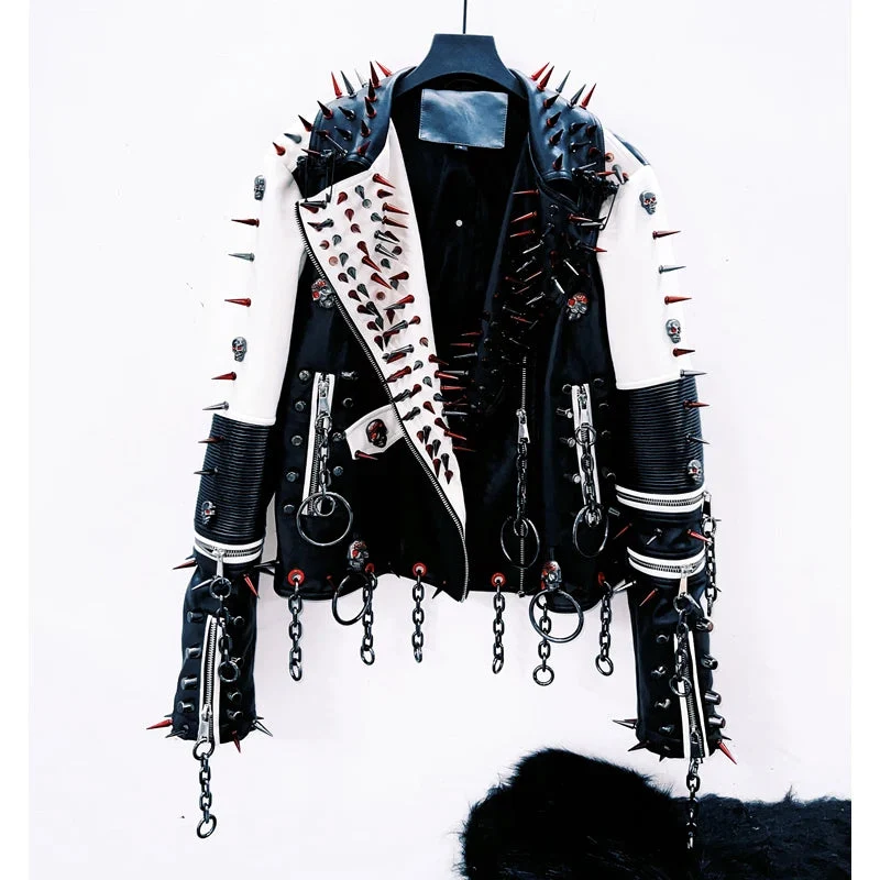 Rhinestone long sleeve rivet chain coat top