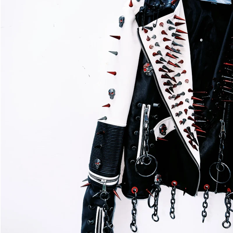 Rhinestone long sleeve rivet chain coat top