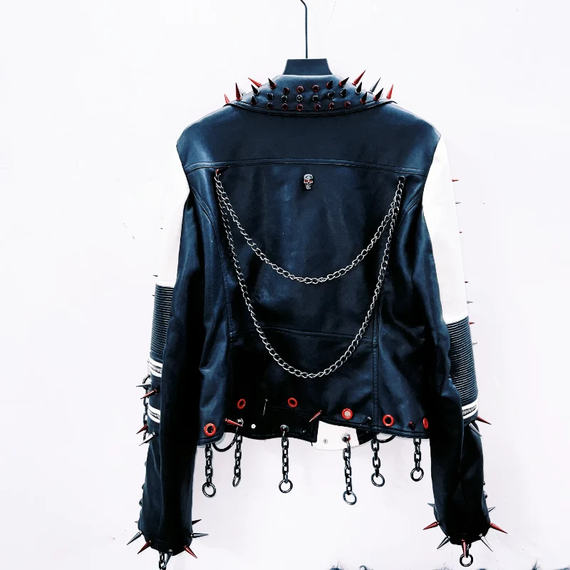 Rhinestone long sleeve rivet chain coat top