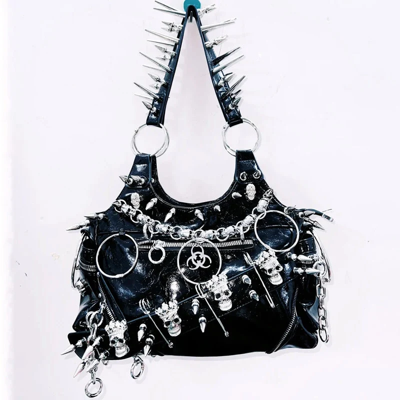 Metallic PU leather rivet handbag
